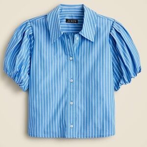 J.Crew Gamine Puff Sleeve Shirt Blue White Stripe NWT Size 6